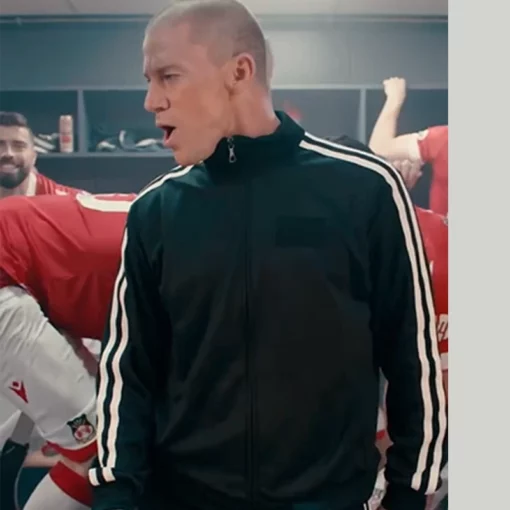 White Striped Channing Tatum Tracksuit from Super Bowl LIX Commercial