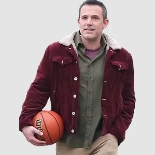 Maroon corduroy sherpa jacket worn by Ben Affleck as Christian Wolff in The Accountant 2 (2025).