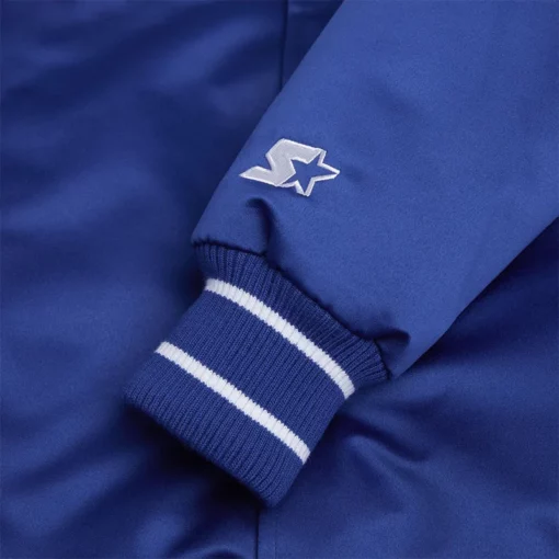 Classic blue satin Starter jacket featuring LA starter Logo at the sleeve