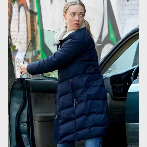 Long-length puffer coat worn by Amanda Seyfried in the TV series Long Bright River.