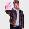 My Fault London 2025 Promotional Event Matthew Broome Leather Jacket in Distressed Brown