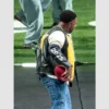 Full-length image of DJ Mustard wearing the custom Vanson Star leather jacket during the Super Bowl LIX Halftime Show.