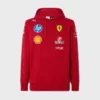 Front view of the Ferrari HP 2025 hoodie featuring bold racing-inspired graphics.