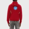 Back view of the Ferrari HP 2025 hoodie showcasing multiple team logos.