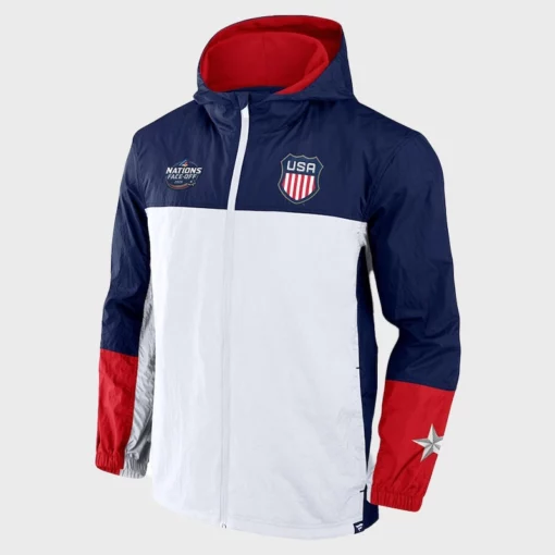 Front view of Team USA Hockey Nations Face-Off Jacket with bold USA lettering.