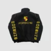 Porsche F1-inspired black jacket with a nostalgic racing team vibe.
