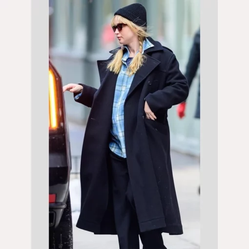 Essential Jennifer Lawrence Trench Long Coat in Black
