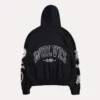 High-quality fleece hoodie with a full-length zipper and eye-catching sleeve graphics.