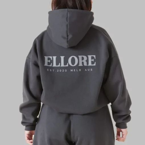 Back view of the grey oversized hoodie, offering a comfortable and effortless streetwear aesthetic