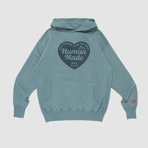 Tsuriami Green Hoodie with The Future Is In The Past Human Made Slogan Graphic at the front