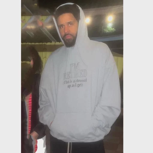 Grey fleece pullover hoodie featuring Vetements’ bold “I’m Retired” slogan.