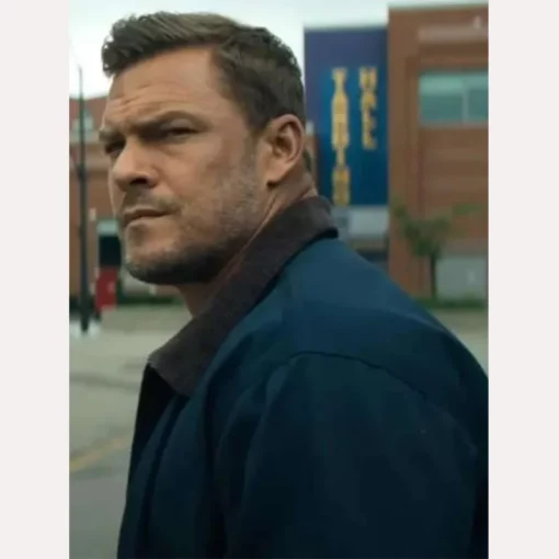 Jack Reacher S03 Blue Cotton Jacket with Brown Collar
