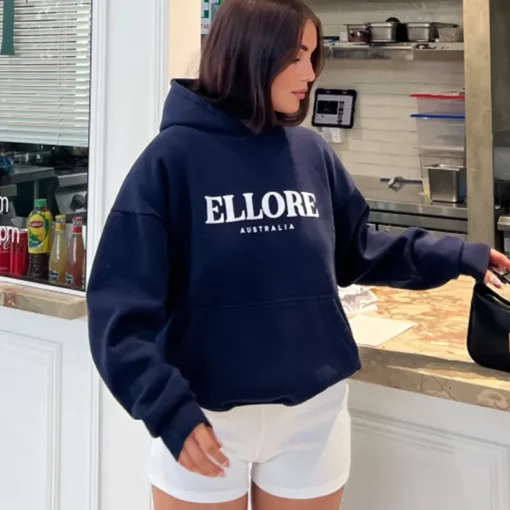 Ellore Australia oversized boxy hoodie in blue, featuring a relaxed fit and soft fabric for ultimate comfort.
