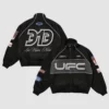 Full-zip black UFC jacket combining function, comfort, and athletic appeal.