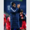 Stylish blue puffer coat as worn by football manager Nuno Espirito Santo.