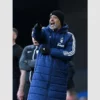 Nuno Espirito Santo’s go-to blue puffer coat, perfect for winter wear.