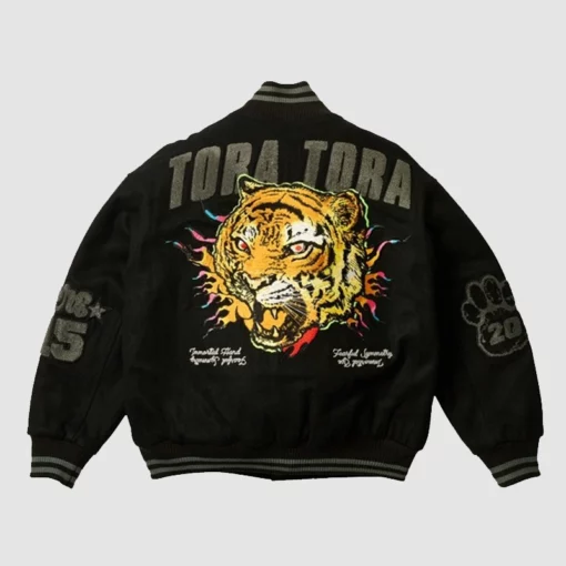 Back-facing image of the Tora Tora Tiger jacket, emphasizing its large statement artwork.