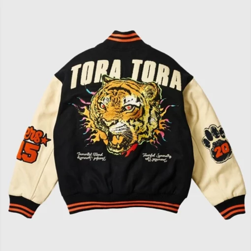 Palace jacket back shot, featuring an aggressive tiger motif and strong color contrast.