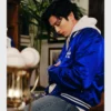 Satin-finish blue varsity jacket featuring MLB Tokyo Series branding.