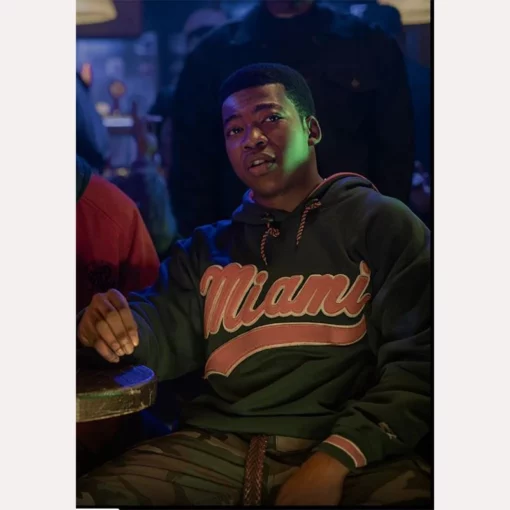 Mekai Curtis Kanan Stark Hoodie with Miami Tailsweep wordmark logo on the front