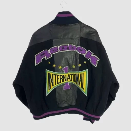 Purple Trim Bomber Jacket with Reebok 1 International Logo at the back.