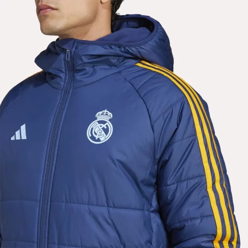 Real Madrid Adidas 24/25 winter hooded puffer jacket for cold-weather training