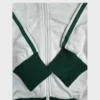 Close-up of the front design, showing the Green Ribbed Cuffs on Sleeves