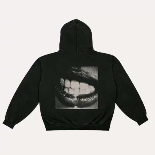 Unisex Tate McRae T8 Lips black hoodie with a stylish graphic design at the back
