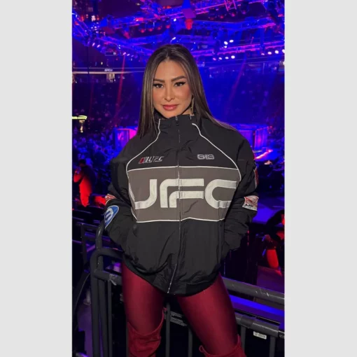 Sleek black UFC 313 Asphalt full-zip jacket for a sporty and stylish look.