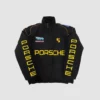 Motorsport-inspired Porsche F1 jacket in classic black with retro accents.