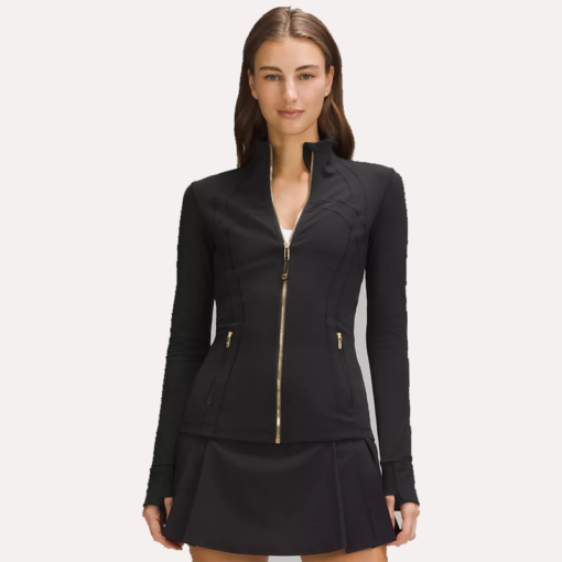 Women's Lululemon Define cropped jacket in black with a gold zipper
