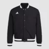 Black Adidas Dugout Coaches bomber jacket with classic logo detailing.