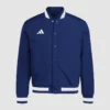 Baseball-inspired Blue Dugout jacket with zip-up front.