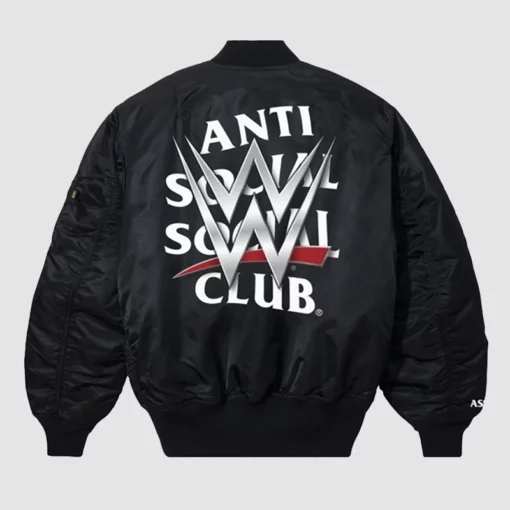 ASSC x WWE Venue bomber with logos on front and back.