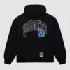 Black LA Dodgers pullover hoodie with large front logo by Mitchell & Ness.