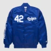 Los Angeles Dodgers Jackie Robinson Blue Full-Snap Satin Jacket front view.