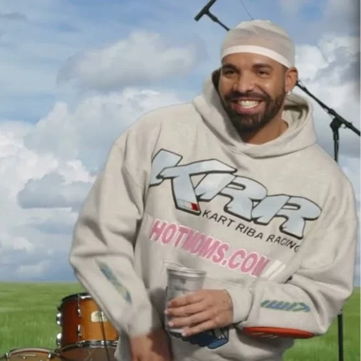 Drake-inspired grey Hot Moms hoodie with KRR branding.