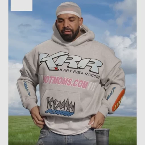 KRR Racing grey hoodie with street-style flair and Hot Moms logo.