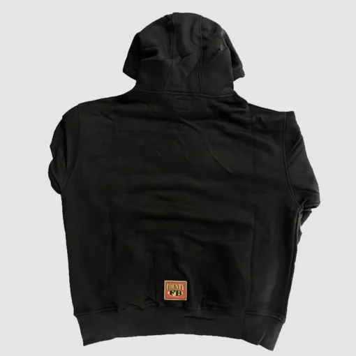 Retro-style black hoodie from FB County with large graphic.