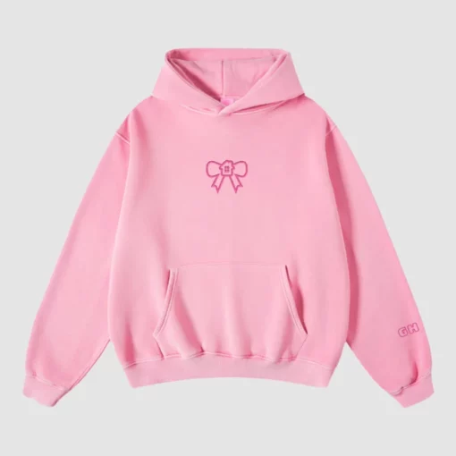 Pink oversized hoodie for women with Glow House logo.