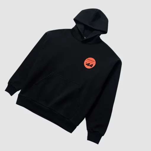 Bold black hoodie from +44 and Hajime Sorayama’s Suzuka Unicorn collab.