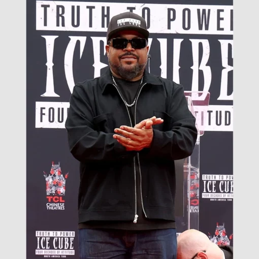 Black full-zip jacket worn by Ice Cube at TCL Theater.