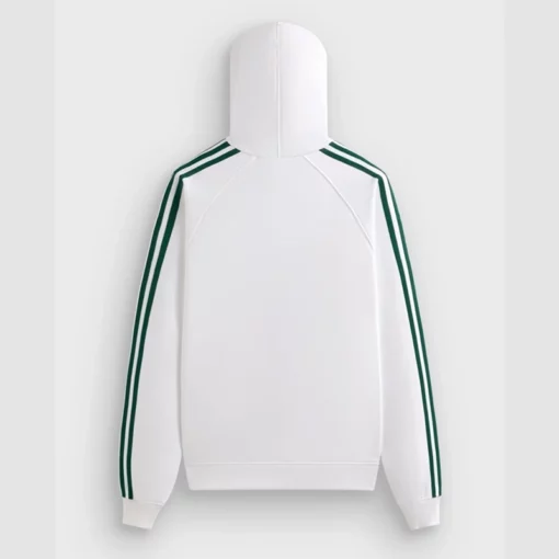 3-striped white hoodie from Kith for Adidas Football drop.