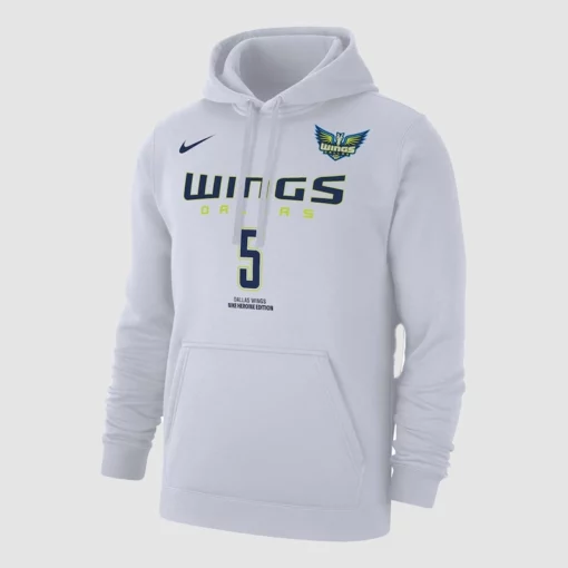 Dallas Wings Paige Bueckers white hoodie with name & number, 2025 Heroine Edition.