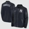 Yankees dugout bomber jacket in black with full-zip style.