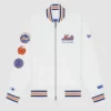 New York or Nowhere varsity jacket in cream/blue.