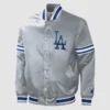 Starter Gray Slider Los Angeles Dodgers Satin Full-Snap Jacket front view.
