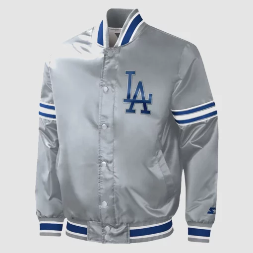Starter Gray Slider Los Angeles Dodgers Satin Full-Snap Jacket front view.
