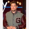 Sleek gray and burgundy varsity jacket inspired by Michael Bublé’s look on The Voice S27.