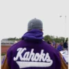 Vintage-style high school letterman jacket with patches